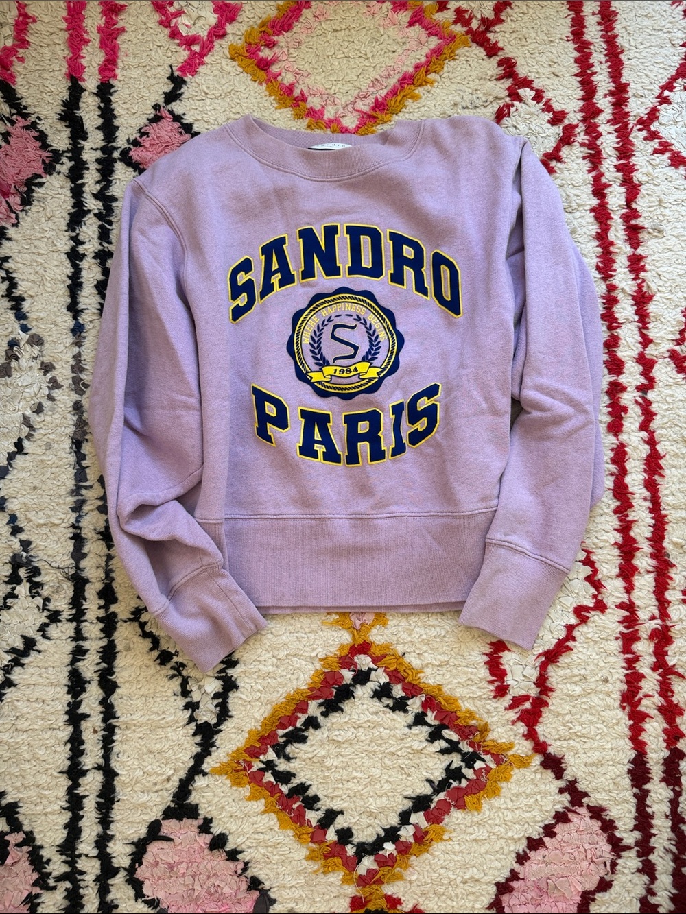 Sandro Lilac Logo Crewneck Sweatshirt with Navy & Gold Details
